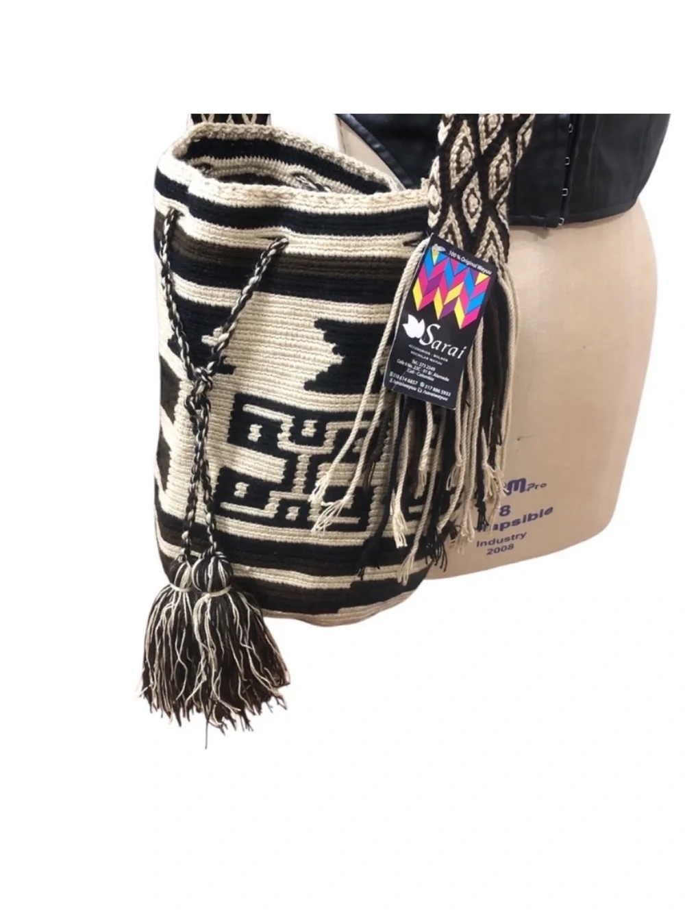 WAYUU Colombian Tribe Black Cream Woven Hobo Bag NWT SARAI WAYUU cross body XL